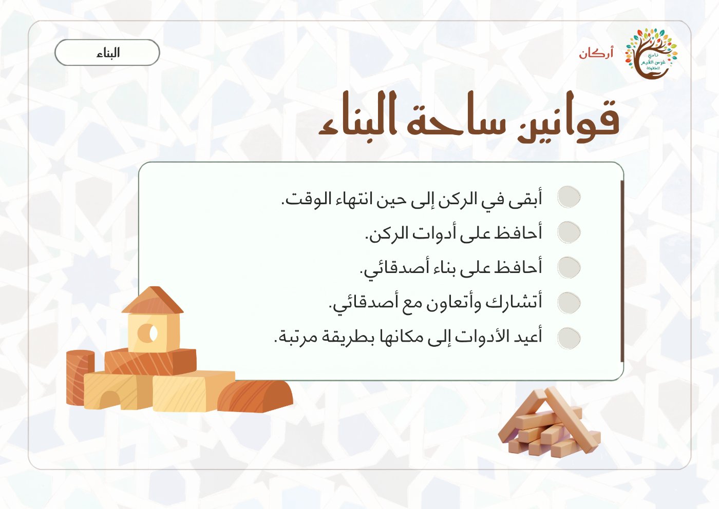 بطاقة قوانين ساحة البناء