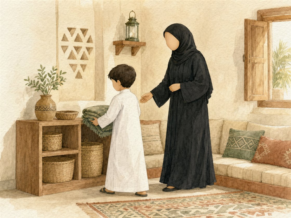 طفل يساعد أمه