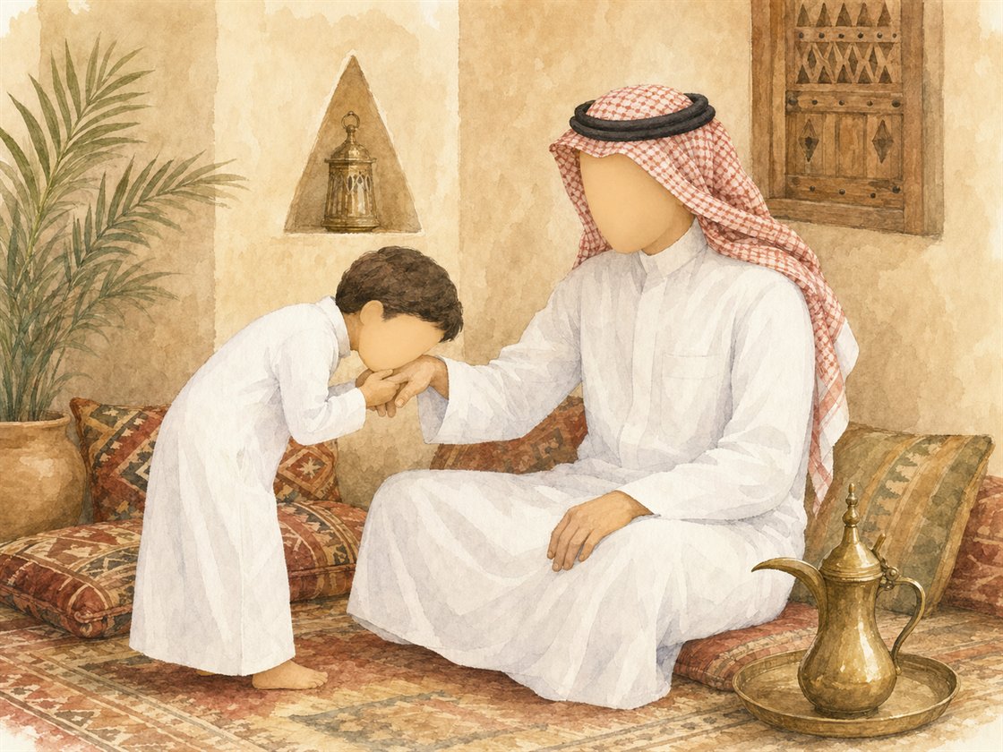 طفل يقبّل يد والده