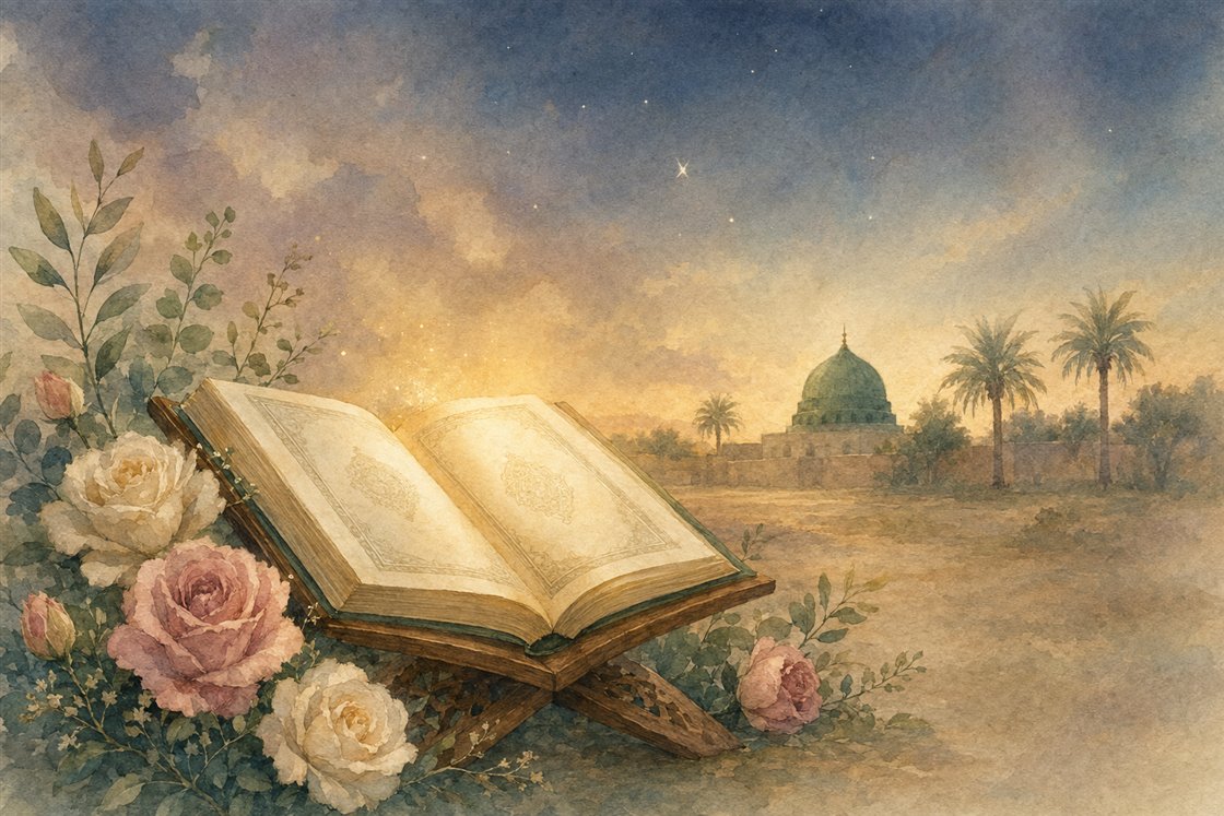 لوحة رمزية معبّرة عن محبة آل بيت النبي ﷺ بلا أشخاص